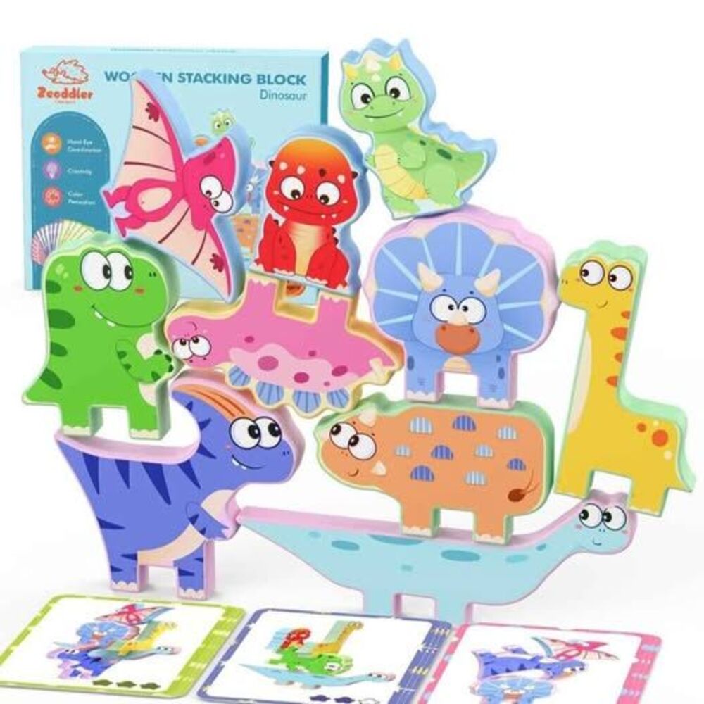 10 Pack Wooden Dinosaur Stacking Blocks